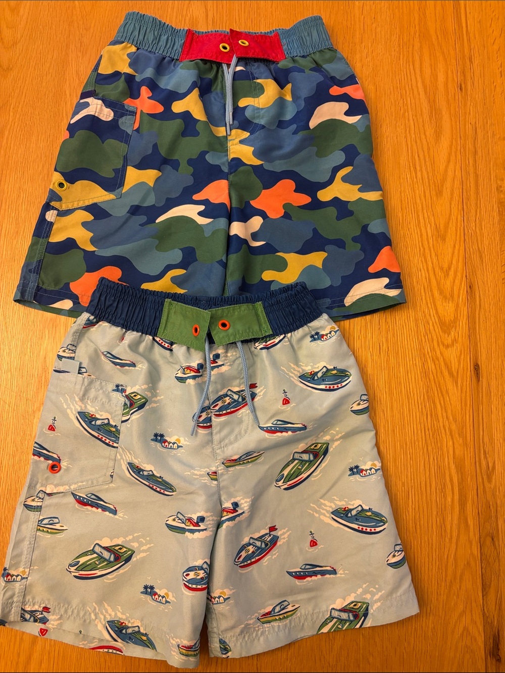 Cath Kidston Boys' Camouflage & Boat Print Swim Shorts - 2 pairs - size 4-5 yrs